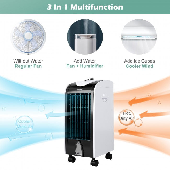 3-in-1 Indoor Portable Evaporative Air Cooler Humidifier with 3 Wind Modes and Speeds