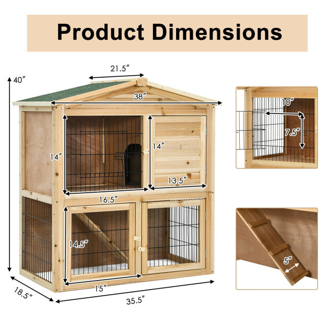 Wooden Chicken Coop Large Bunny Rabbit Cage with Ramp