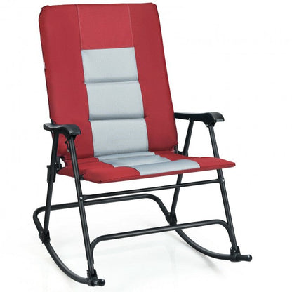 Outdoor Portable Folding Rocking Chair with Armrest & Padded Seat