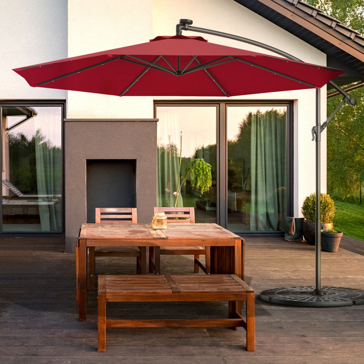 UmbrellaShade - 10 Foot Cantilever Patio Umbrella with Solar Lights and Cross Base