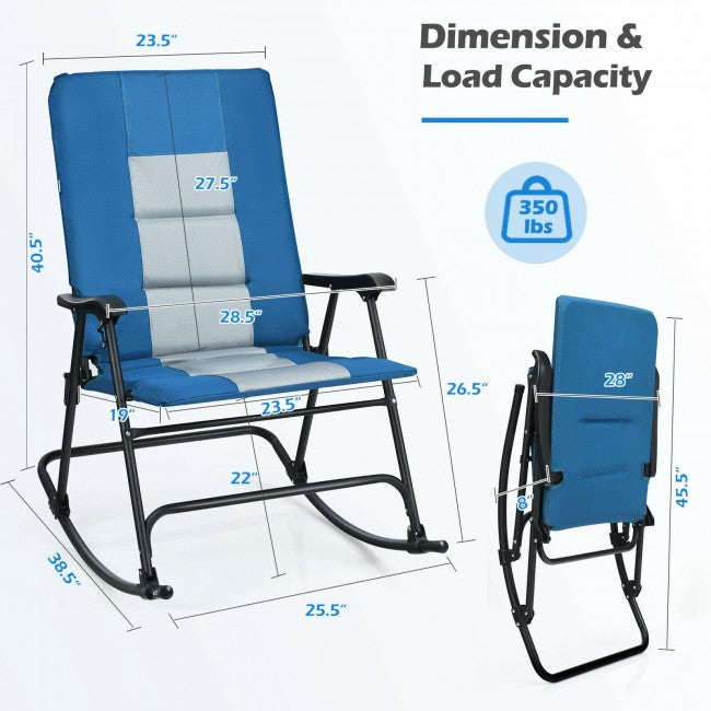 Outdoor Portable Folding Rocking Chair with Armrest & Padded Seat