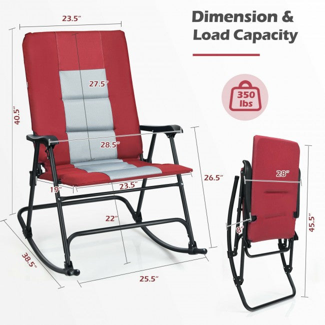 Outdoor Portable Folding Rocking Chair with Armrest & Padded Seat