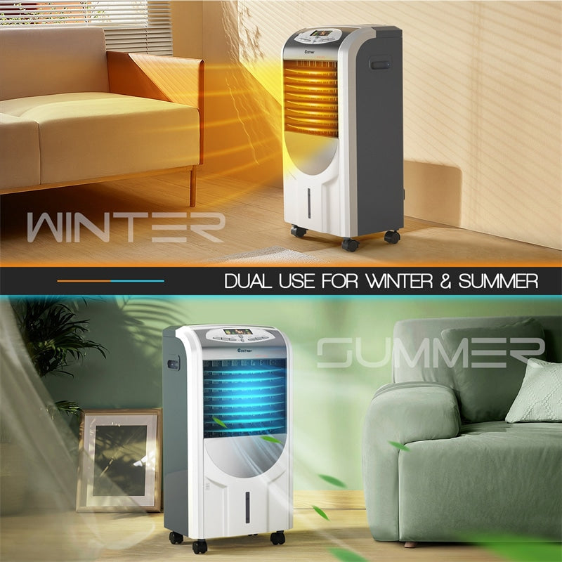 5 In 1 Portable Evaporative Cooler Fan with Heater Humidifier & Purifier, 8H Timer, 3 Speeds, 7L Tank, Remote Control