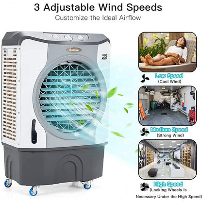 4-in-1 Industrial Evaporative Air Cooler Fan with 12 Gallon Tank and Wheels