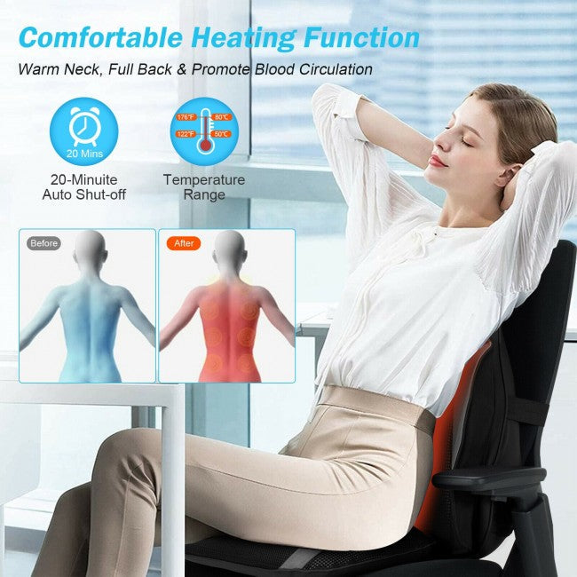 Shiatsu Neck & Back Massager Full Body Kneading or Rolling Massage with Heat and Adjustable Compression