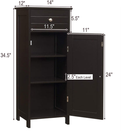 Floor Cabinet Free-Standing Wooden storage Organizer with Drawer and Shelf