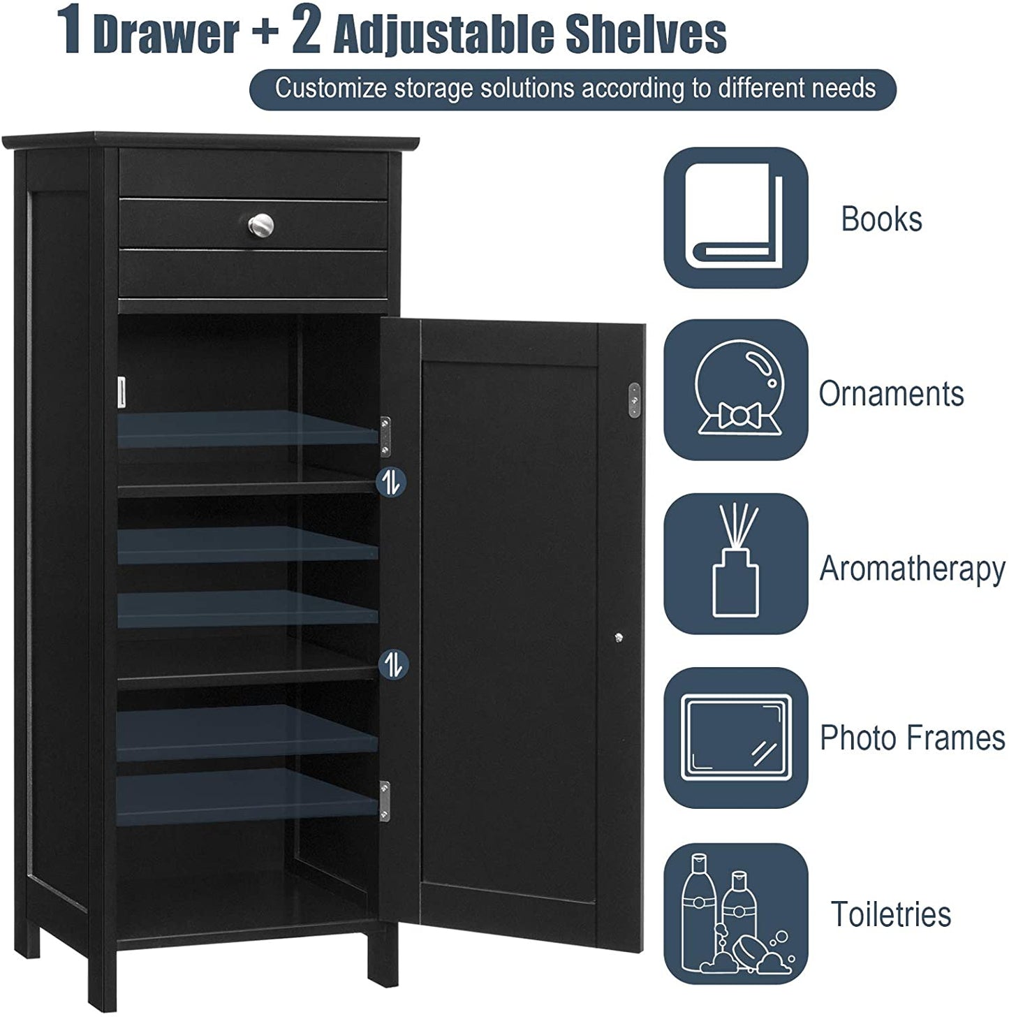 Floor Cabinet Free-Standing Wooden storage Organizer with Drawer and Shelf