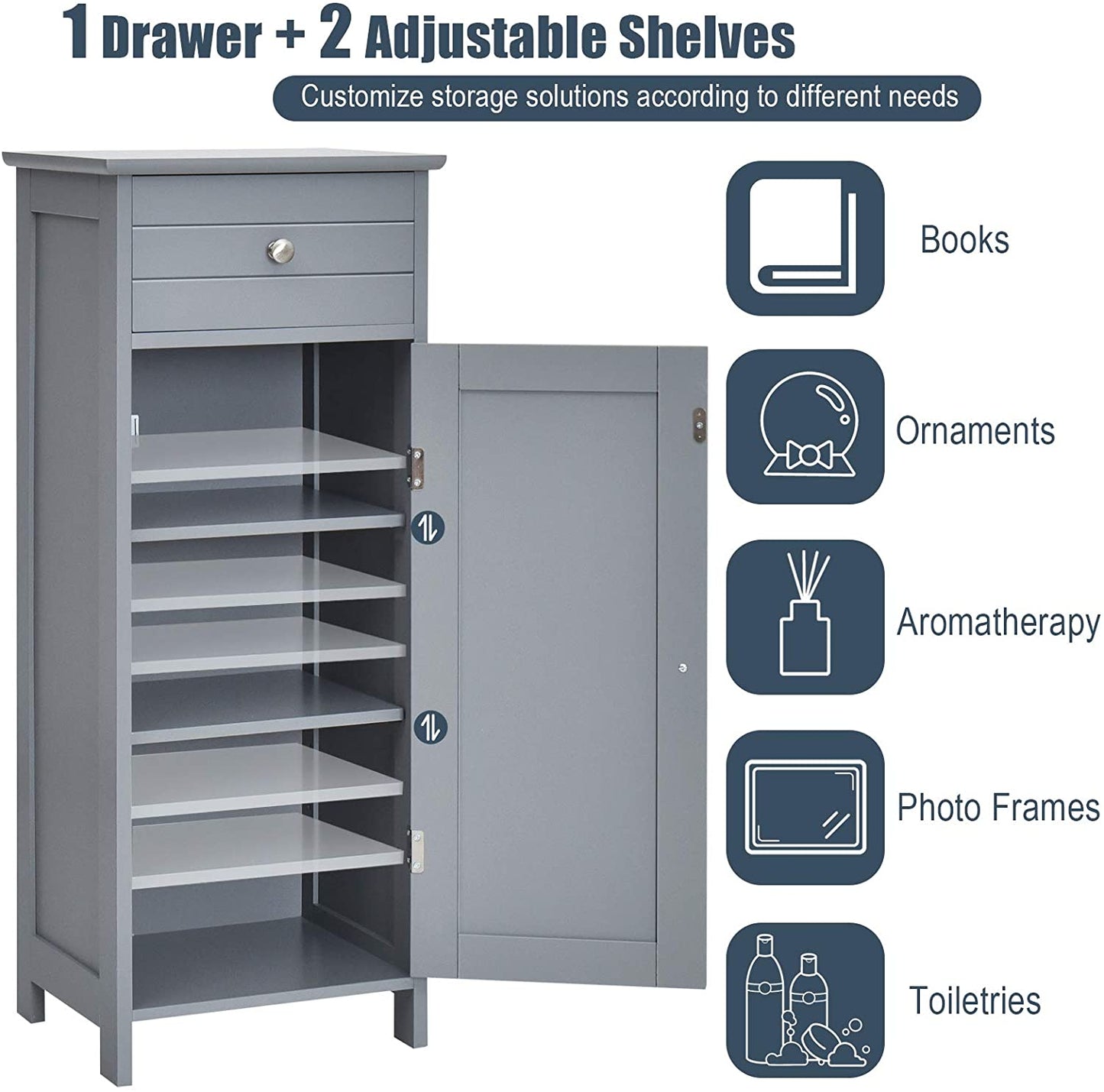 Floor Cabinet Free-Standing Wooden storage Organizer with Drawer and Shelf