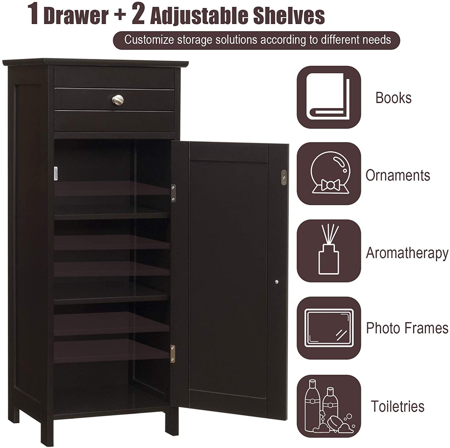 Floor Cabinet Free-Standing Wooden storage Organizer with Drawer and Shelf