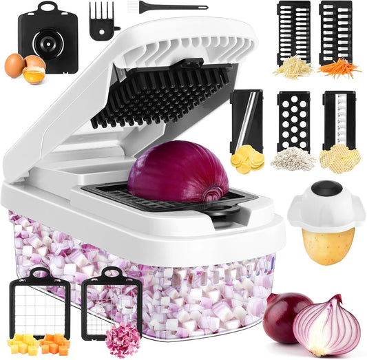ChefsKit: 12-in-1 Vegetable Chopper with 7 Stainless Steel Blades - Multifunctional Food Chopper for Dicing/Slicing