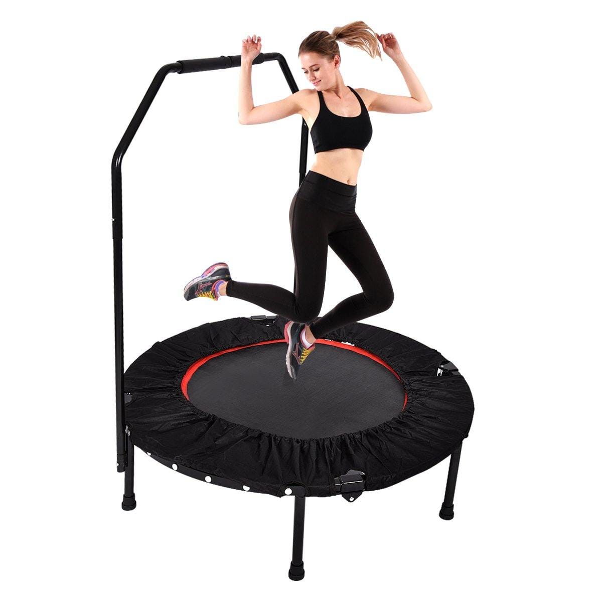 40" Mini Trampoline Rebounder, Portable & Foldable Exercise Trampoline With Handrail For Adults Kids Body Fitness Training Workouts, Indoor/Garden/Workout Cardio - Westfield Retailers