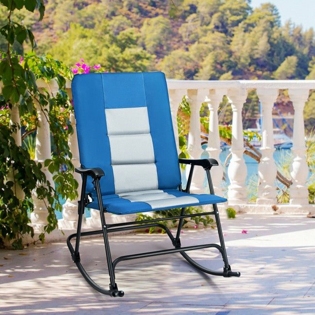 Outdoor Portable Folding Rocking Chair with Armrest & Padded Seat