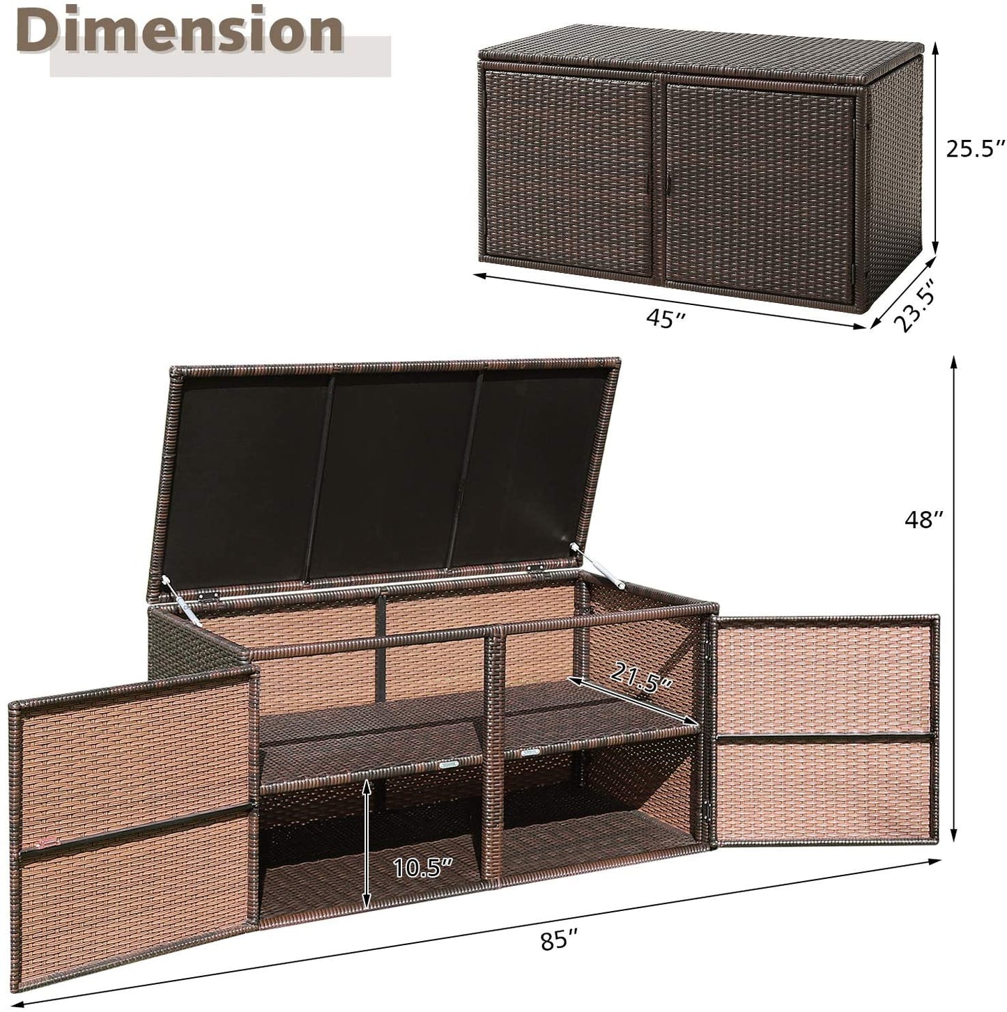 88 Gallon Patio Wicker Storage Box Rattan Deck Bench with Openable Door