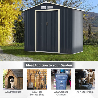 7 x 4 FT Outdoor Patio Metal Storage Shed Building Organizer with Double Sliding Doors and 4 Vents