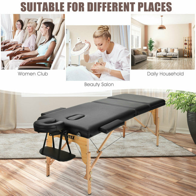 84inch Portable Folding Massage Table Lash Bed Adjustable 3 Sections Spa Salon Tattoo Bed with Carry Case