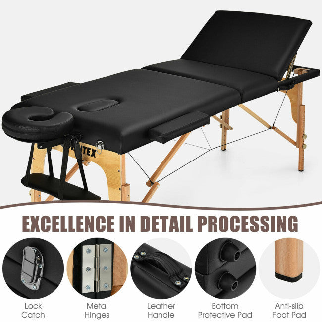 84inch Portable Folding Massage Table Lash Bed Adjustable 3 Sections Spa Salon Tattoo Bed with Carry Case