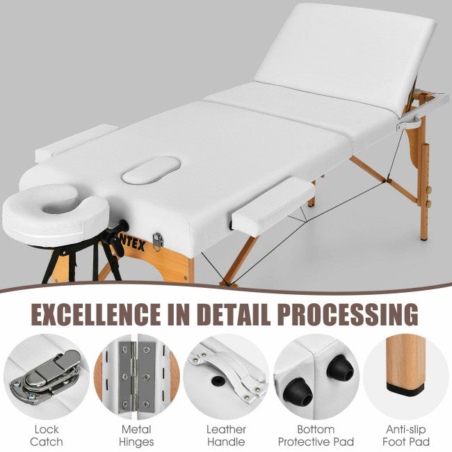 84inch Portable Folding Massage Table Lash Bed Adjustable 3 Sections Spa Salon Tattoo Bed with Carry Case