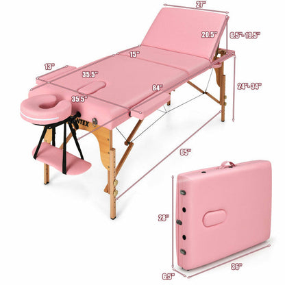 84inch Portable Folding Massage Table Lash Bed Adjustable 3 Sections Spa Salon Tattoo Bed with Carry Case