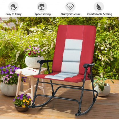 Outdoor Portable Folding Rocking Chair with Armrest & Padded Seat