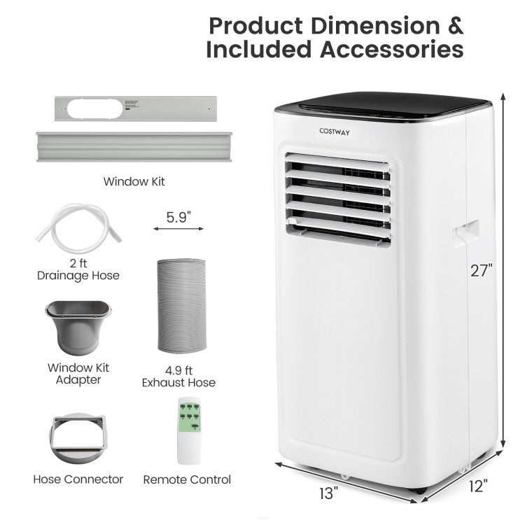 9000 BTU(Ashrae) Air Conditioner with Dehumidifier and 24H Timer