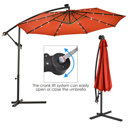 UmbrellaShade - 10 Foot Cantilever Patio Umbrella with Solar Lights and Cross Base