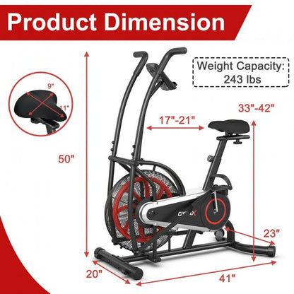 Motion Upright Air Bike Fan Exercise Bike with Unlimited Resistance and Adjustable Seat