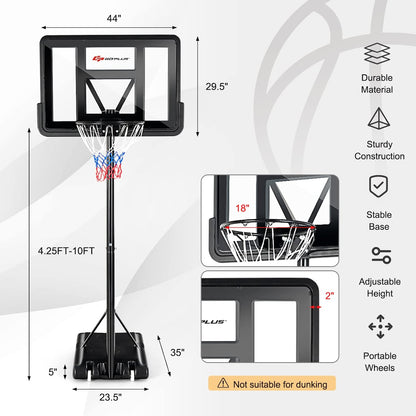 Outdoor Portable Basketball Hoop Stand Goal System with Adjustable Height and Shatterproof Backboard