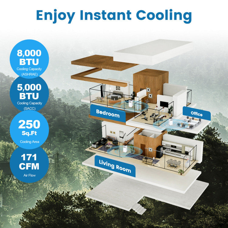 8000 BTU(Ashrae) Portable Air Conditioner with Remote Control