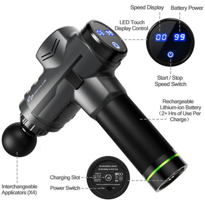 Powerful Handheld Rechargeable Deep Muscle Massager Gun with 4 Massage Heads