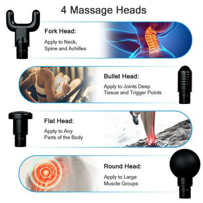 Powerful Handheld Rechargeable Deep Muscle Massager Gun with 4 Massage Heads