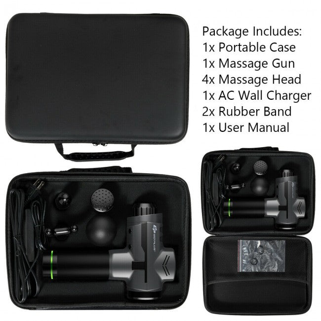 Powerful Handheld Rechargeable Deep Muscle Massager Gun with 4 Massage Heads