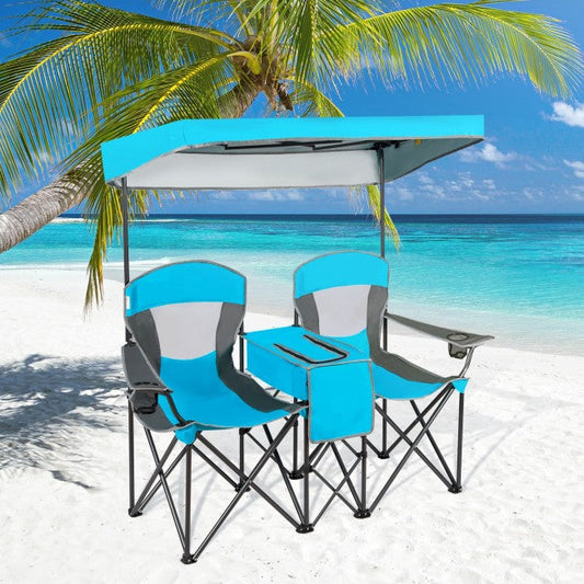 Outdoor Portable 2 Folding Beach Chairs Camping Seat with Shade Canopy