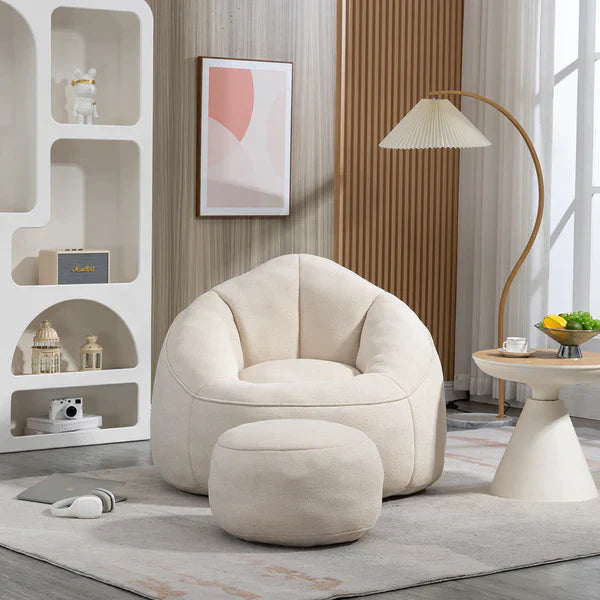 Nest Bean Bag with Padded Foam and Footrest, Beige