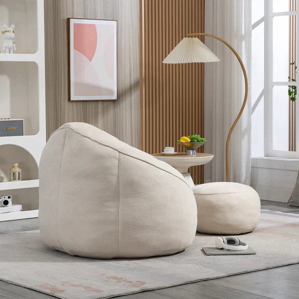 Nest Bean Bag with Padded Foam and Footrest, Beige
