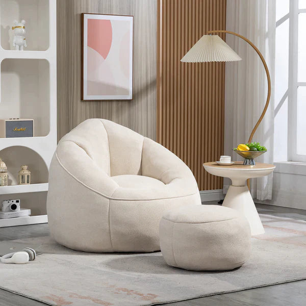 Nest Bean Bag with Padded Foam and Footrest, Beige
