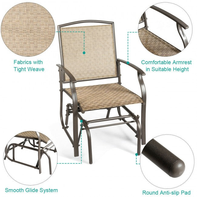 Single Patio Rocking Chair Swing Glider With Sturdy Metal Frame