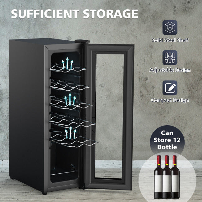 12 Bottle Compressor Wine Cooler Refrigerator Freestanding Wine Cellar Fridge with Memory Functions and LED Lights