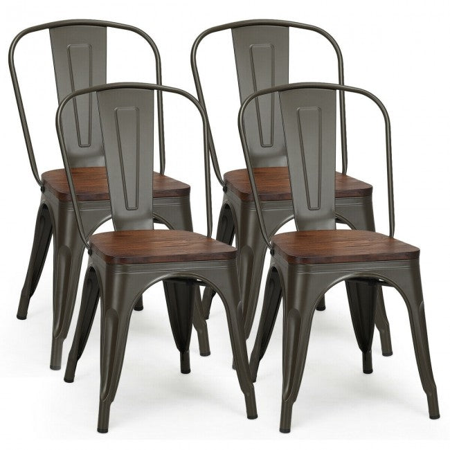 Set of 4 Stackable Metal Dining Chairs