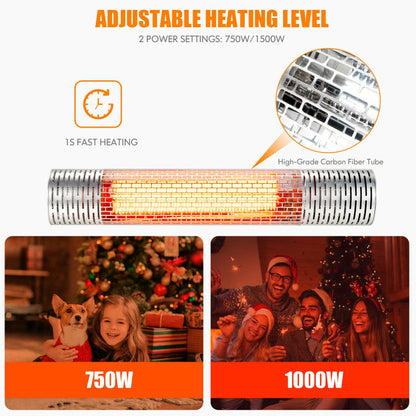 1500W Electric Heater Wall-Mounted Far Longwave Infrared Heater with Remote Control and Timing Function