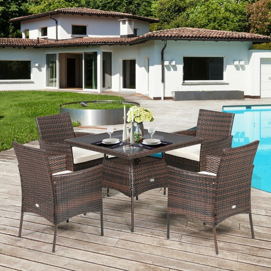 Outdoor 5PCS Dining Table Set with 1 Table and 4 Single Sofas