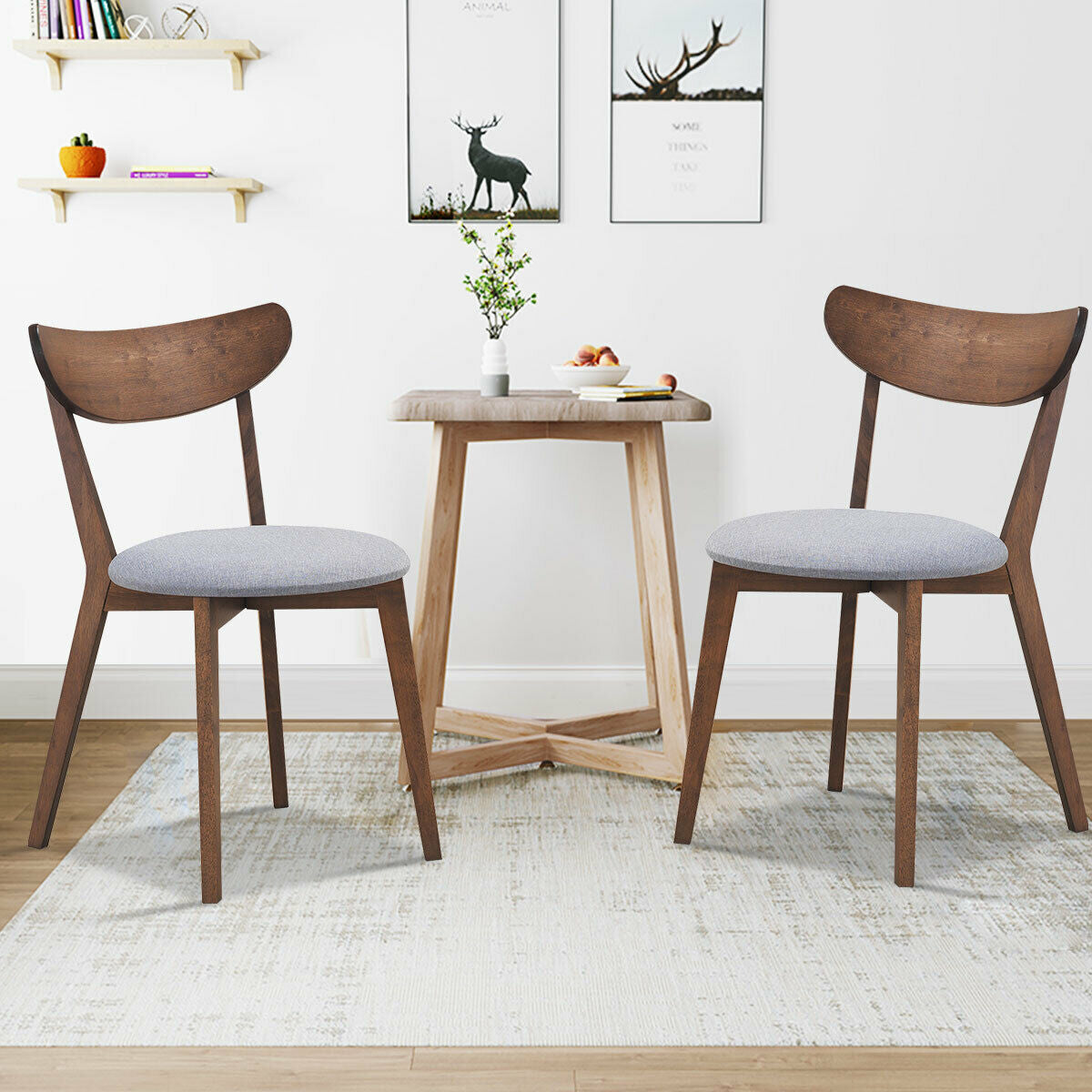 Set of 2 Dining Chair Upholstered Curved Back Side