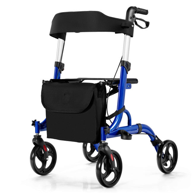 2-in-1 Folding Aluminum Rollator Walker Wheelchair with Adjustable Height and Detachable Storage Bag