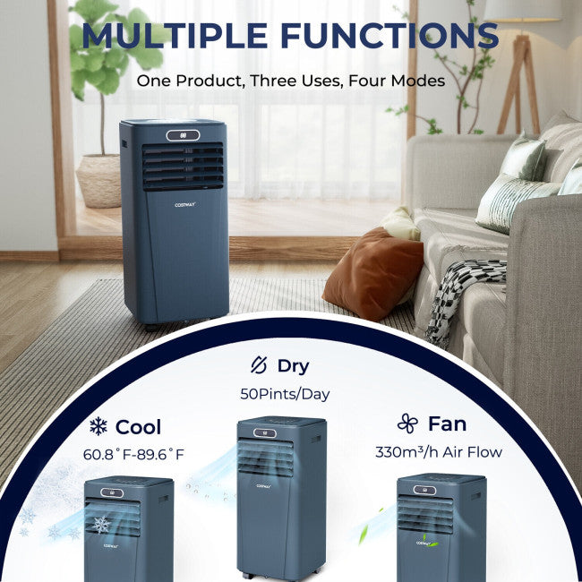 3-in-1 Portable Air Conditioner 10000BTU Air Cooler Fan with 24H Timer Function and Remote Control