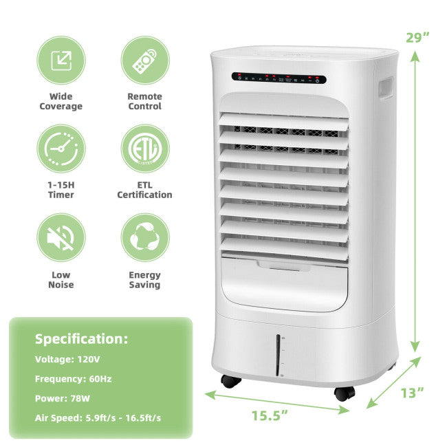 3-in-1 Portable Evaporative Air Conditioner Air Cooler Fan with 3 Wind Modes and 3 Fan Speeds