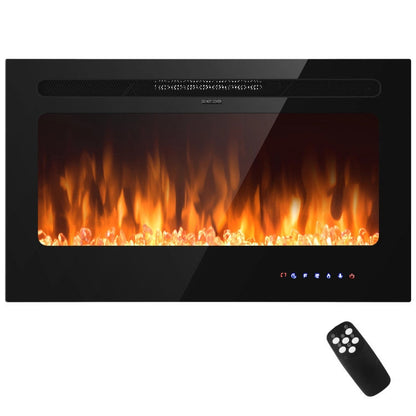 36 Inch Electric Wall Mounted Ultrathin Fireplace 1500W Faux Heater with LED Screen and Remote Control