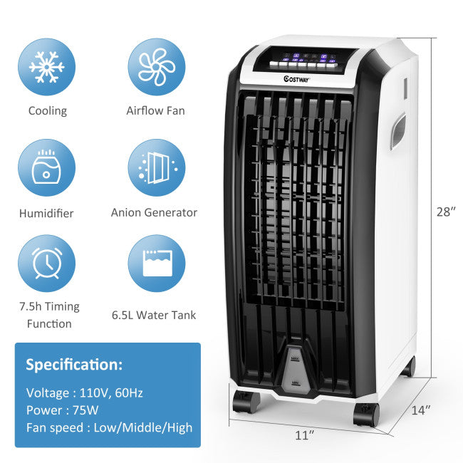 3 In 1 Evaporative Air Cooler Portable Tower Fan Humidifier with 3 Wind Modes and Remote Control