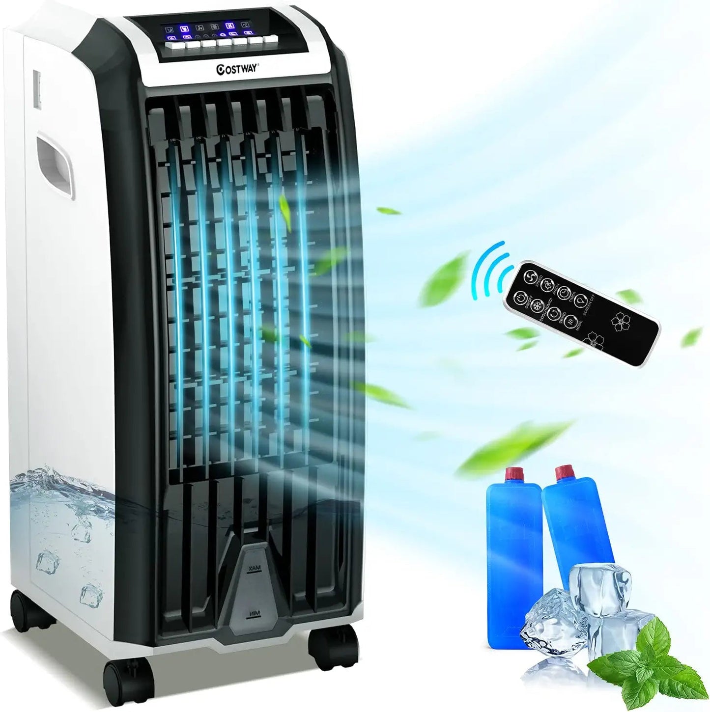 3 In 1 Evaporative Air Cooler Portable Tower Fan Humidifier with 3 Wind Modes and Remote Control