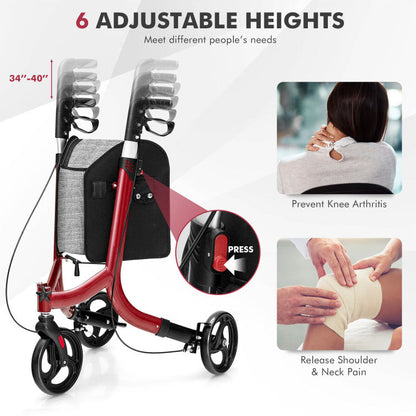 3 Wheel Foldable Rollator Walker with Height Adjustable Handles and  Removable Large Shopping Bag