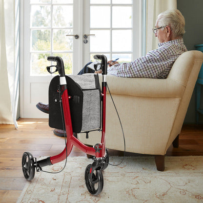 3 Wheel Foldable Rollator Walker with Height Adjustable Handles and  Removable Large Shopping Bag