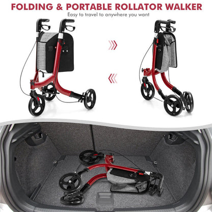 3 Wheel Foldable Rollator Walker with Height Adjustable Handles and  Removable Large Shopping Bag